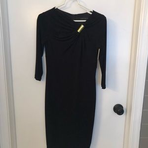 David Meister gold detail trim ruched dress